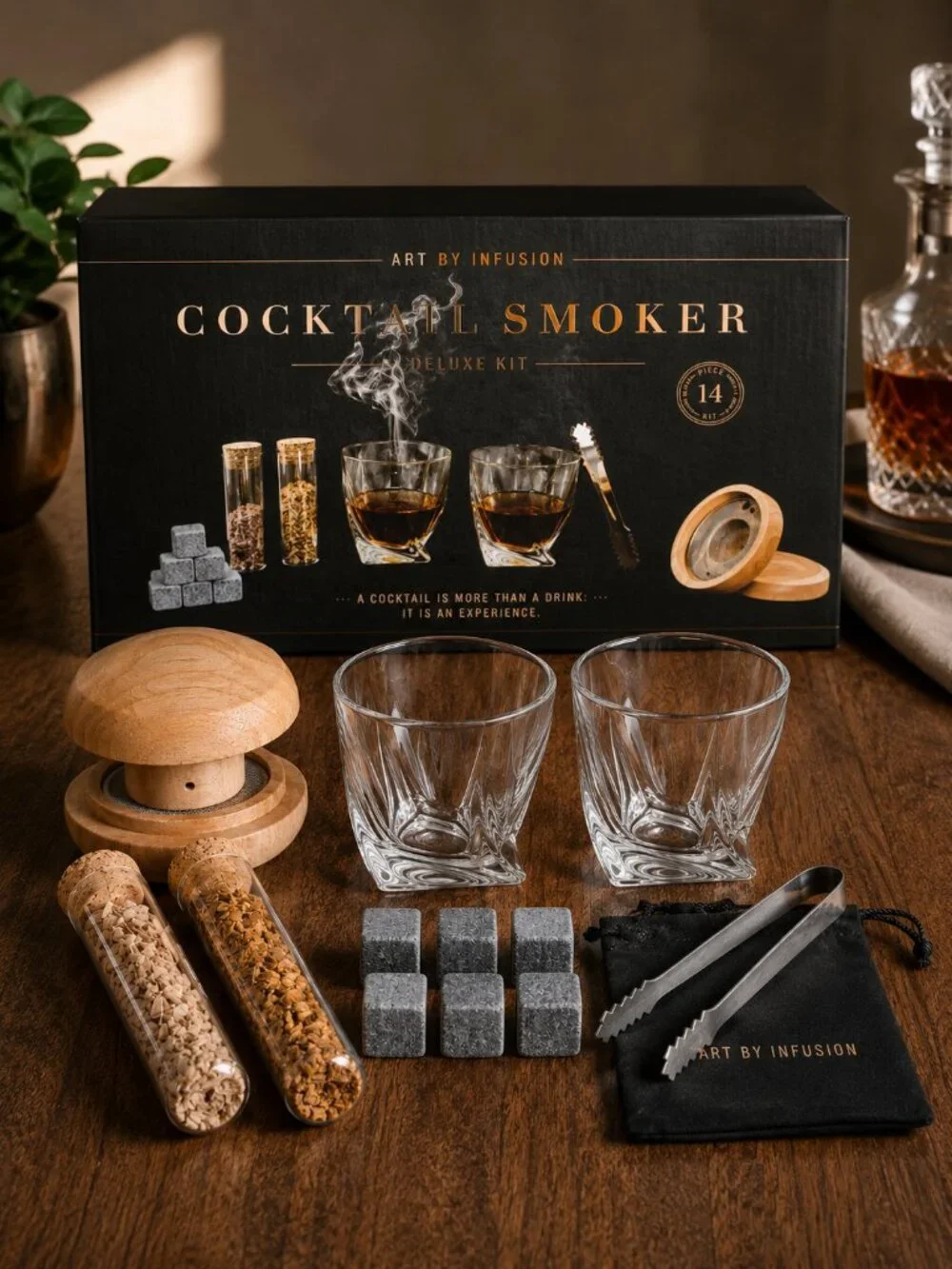 NWT Art by Infusion 14 Piece Cocktail Smoker Kit Gift Set 2 Glasses